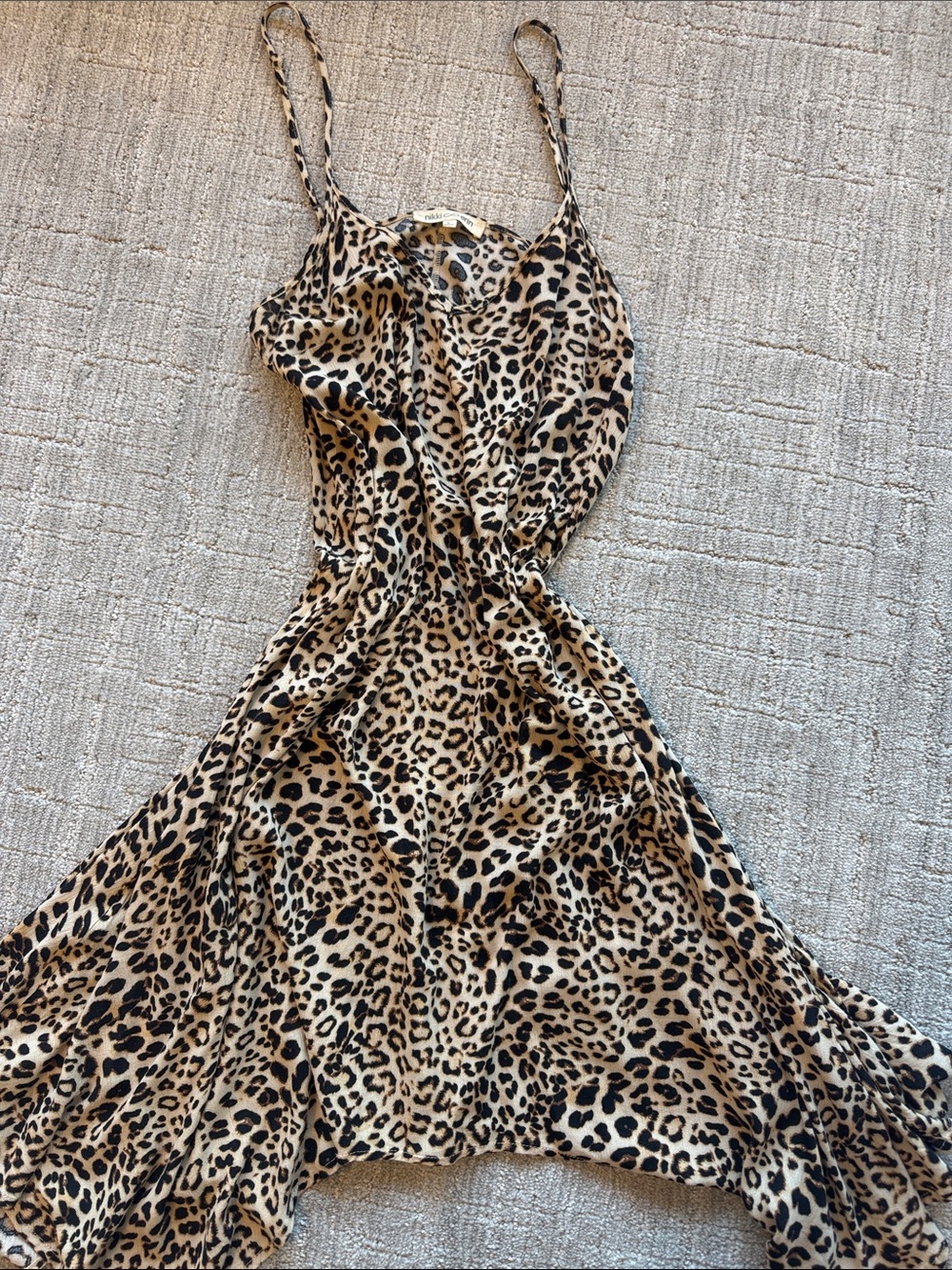 Leopard Print Midi Slip Dress - Beige/Black